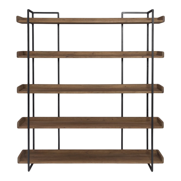 76" Brown and Black Metal and Wood Five Tier Bookcase Image 1