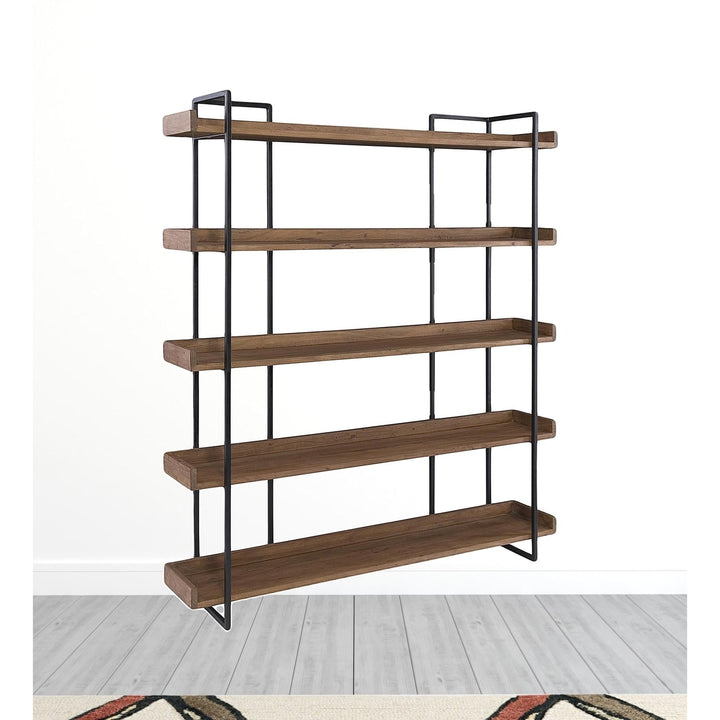 76" Brown and Black Metal and Wood Five Tier Bookcase Image 5