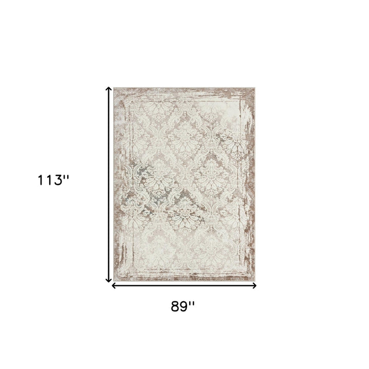 8 X 10 Cream Damask Stain Resistant Area Rug Image 8