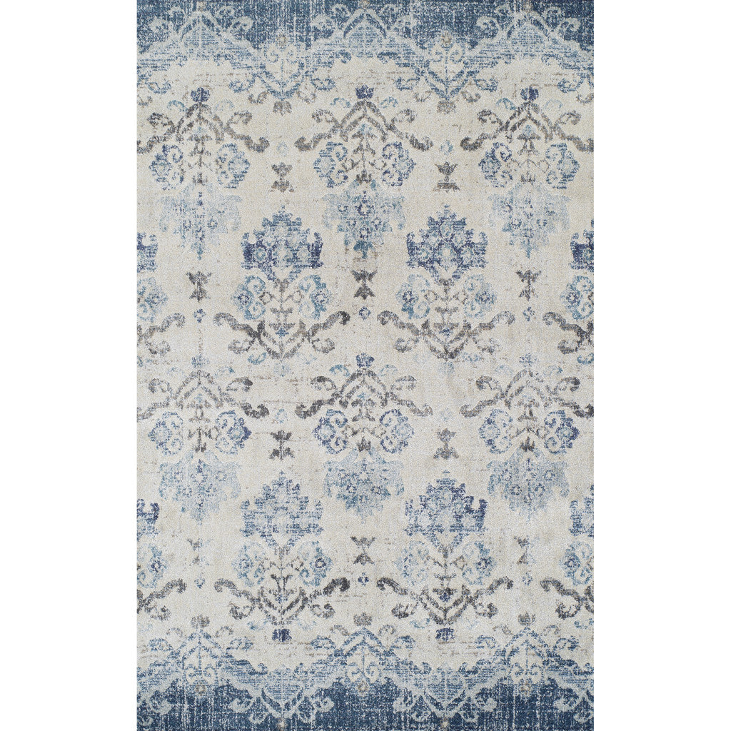 8 x 11 Blue and Ivory Oriental Area Rug Image 1