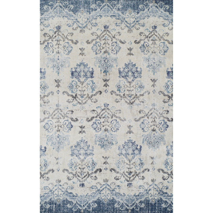 8 x 11 Blue and Ivory Oriental Area Rug Image 1