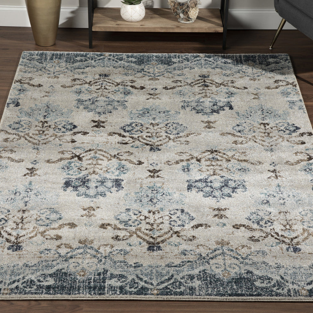 8 x 11 Blue and Ivory Oriental Area Rug Image 2