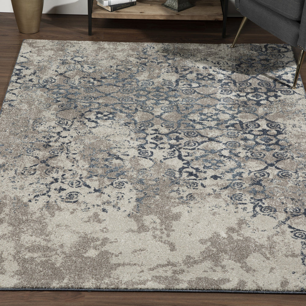 8 x 11 Blue and Ivory Oriental Distressed Area Rug Image 2