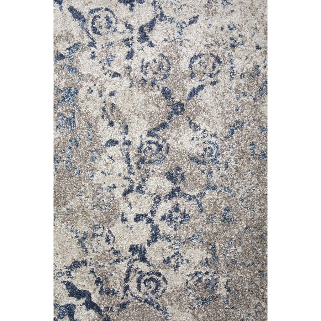 8 x 11 Blue and Ivory Oriental Distressed Area Rug Image 6