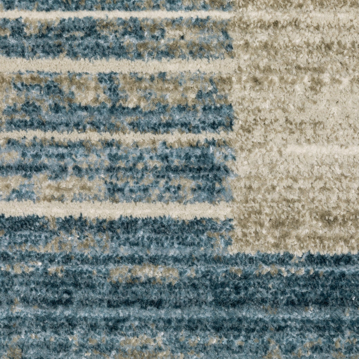 8 X 11 Blue Dark Blue Teal Grey Ivory Beige And Tan Geometric Power Loom Stain Resistant Area Rug With Fringe Image 6