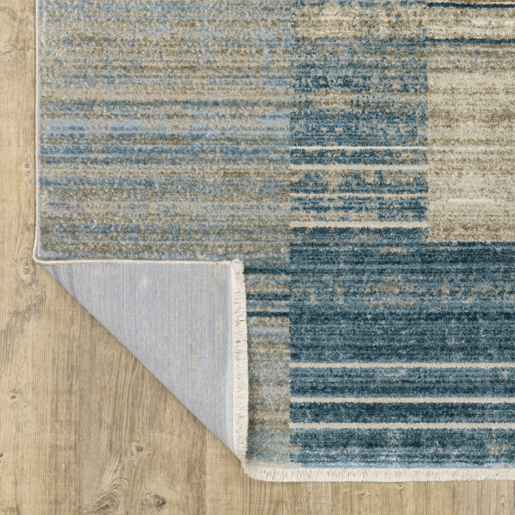 8 X 11 Blue Dark Blue Teal Grey Ivory Beige And Tan Geometric Power Loom Stain Resistant Area Rug With Fringe Image 7