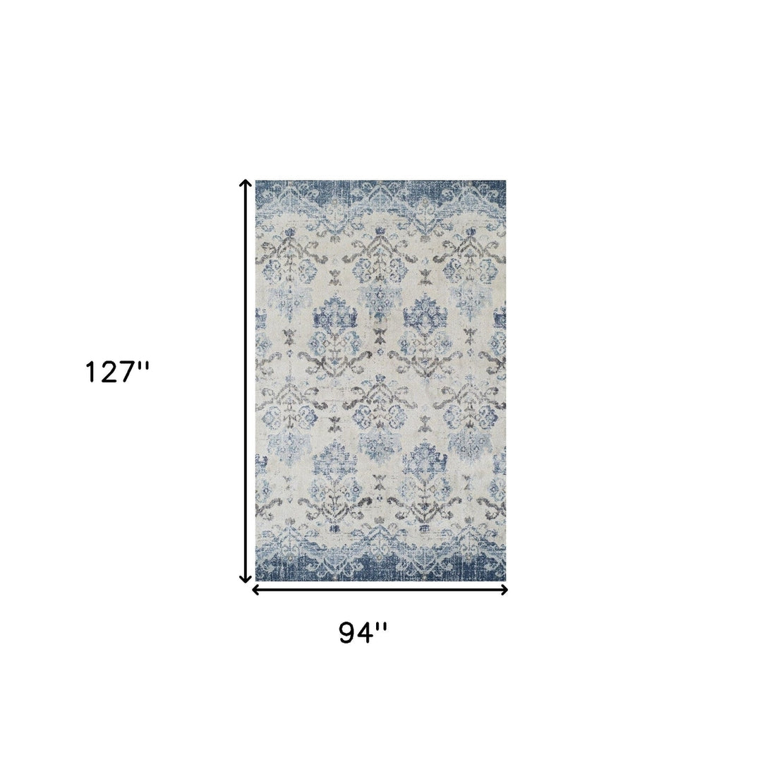 8 x 11 Blue and Ivory Oriental Area Rug Image 9