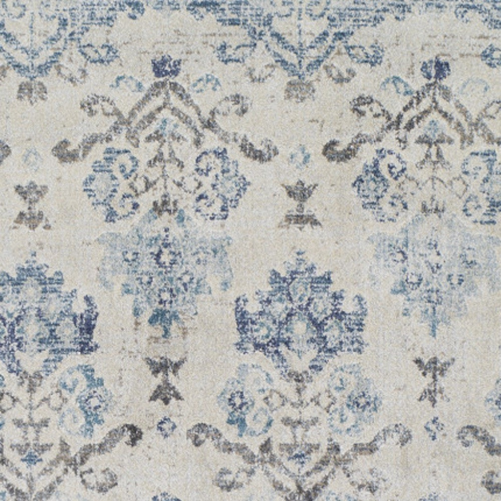 8 x 11 Blue and Ivory Oriental Area Rug Image 10