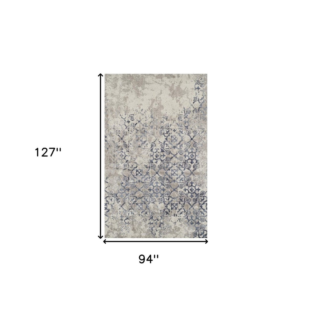 8 x 11 Blue and Ivory Oriental Distressed Area Rug Image 9