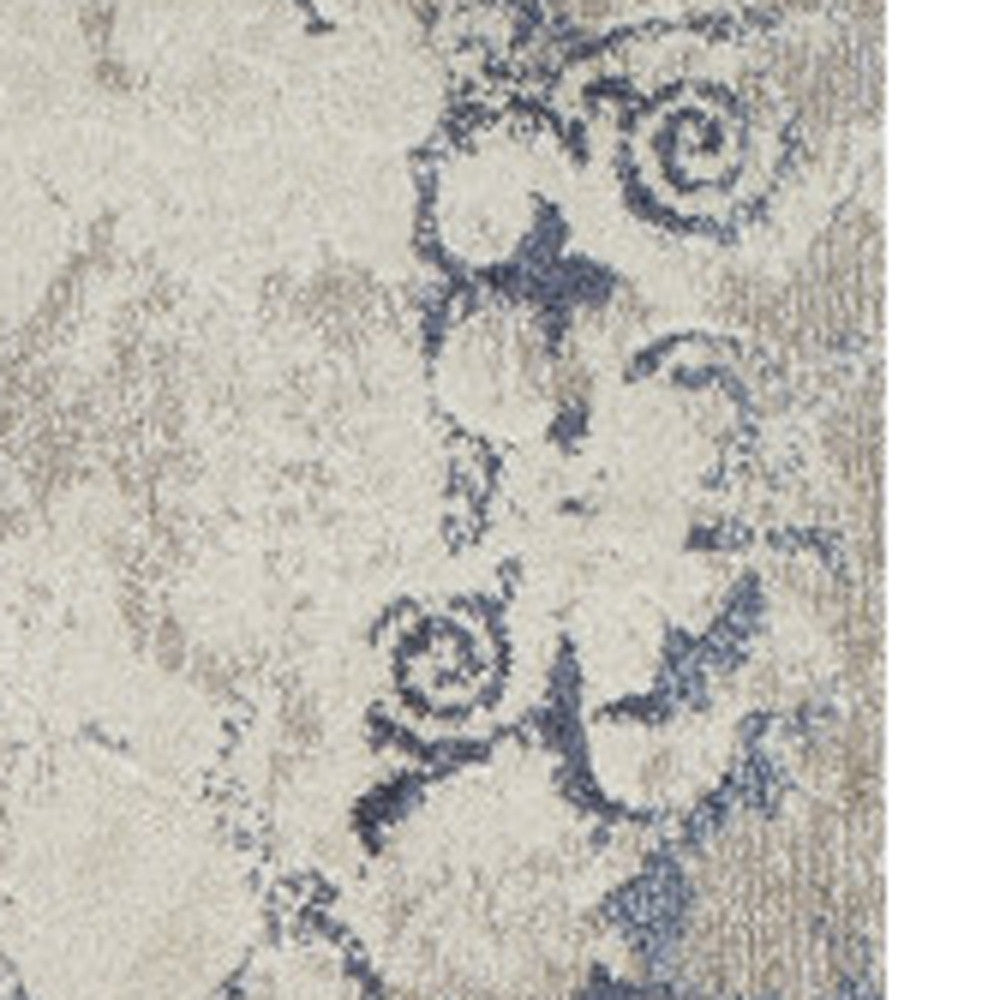 8 x 11 Blue and Ivory Oriental Distressed Area Rug Image 10