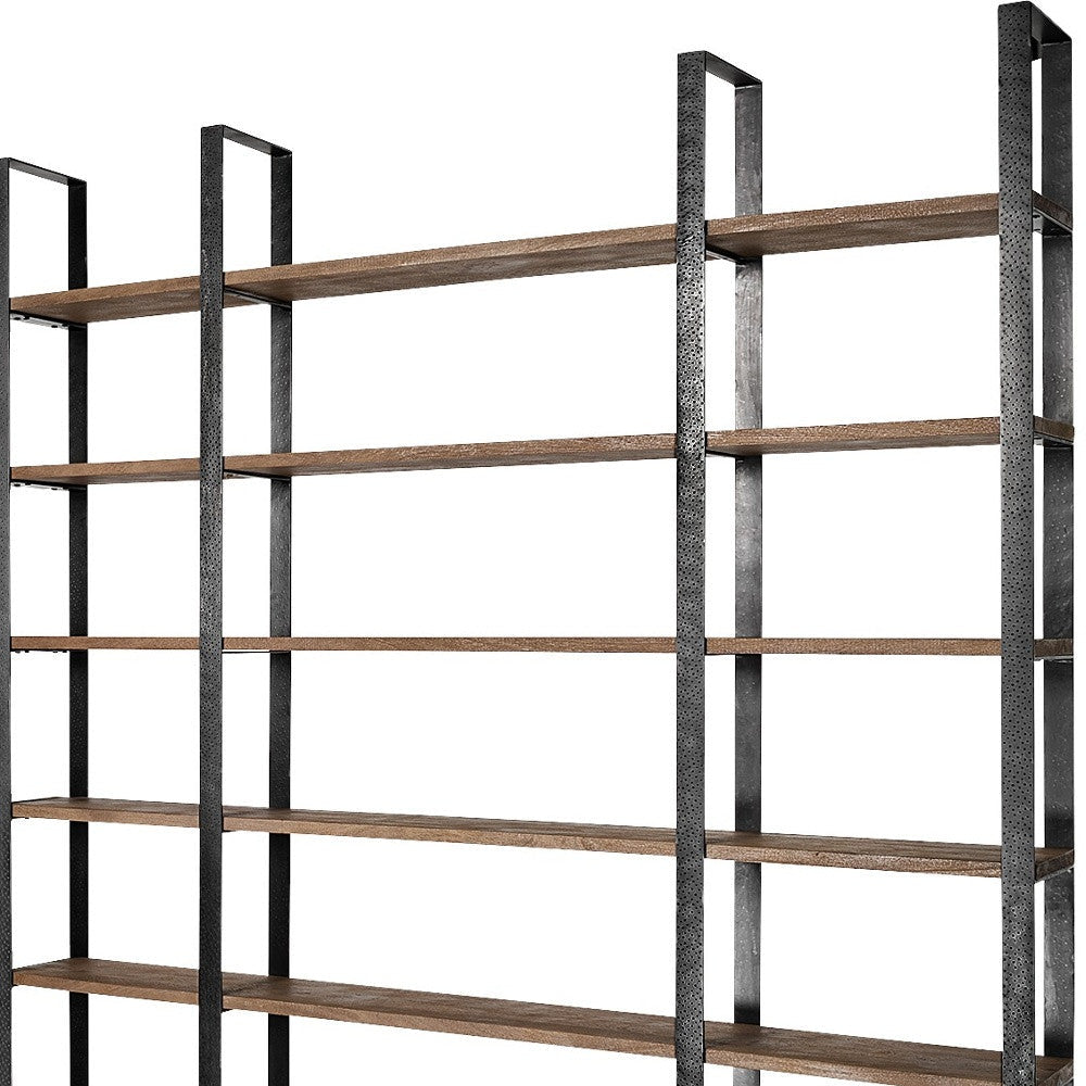 90" Brown Iron and Solid Wood Six Tier Bookcase Image 12