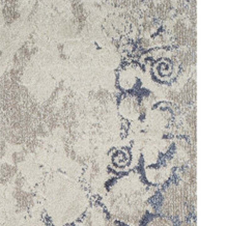 8 x 11 Blue and Ivory Oriental Distressed Area Rug Image 11