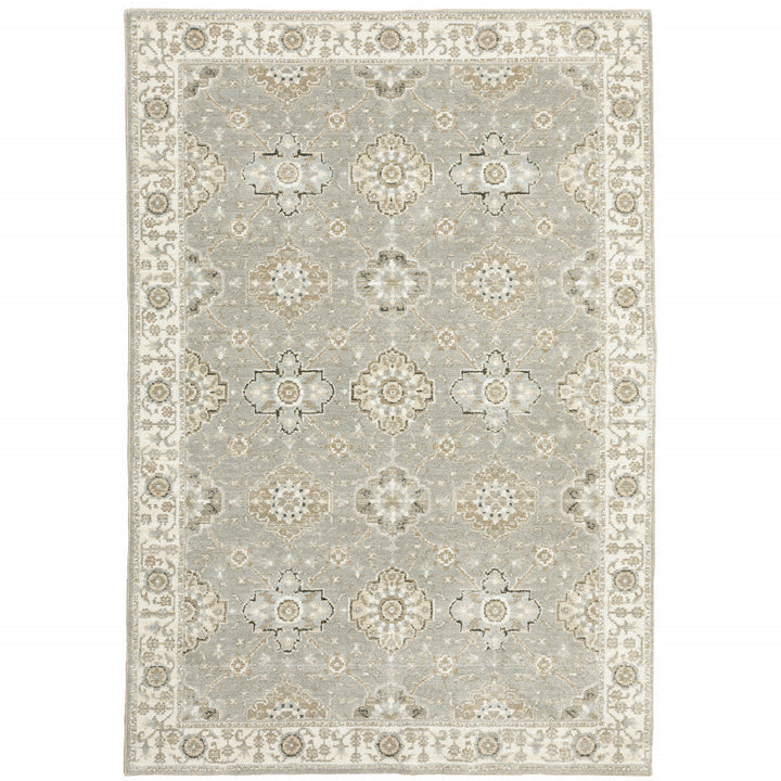 8 x 11 Gray and Ivory Oriental Power Loom Area Rug Image 1