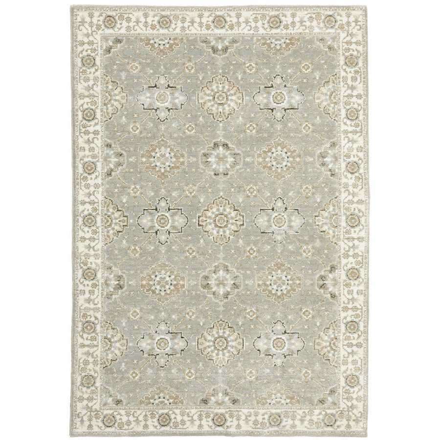 8 x 11 Gray and Ivory Oriental Power Loom Area Rug Image 1