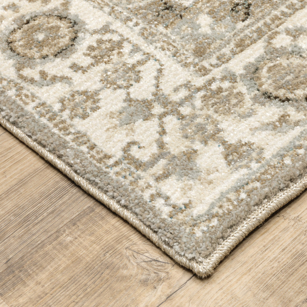 8 x 11 Gray and Ivory Oriental Power Loom Area Rug Image 2