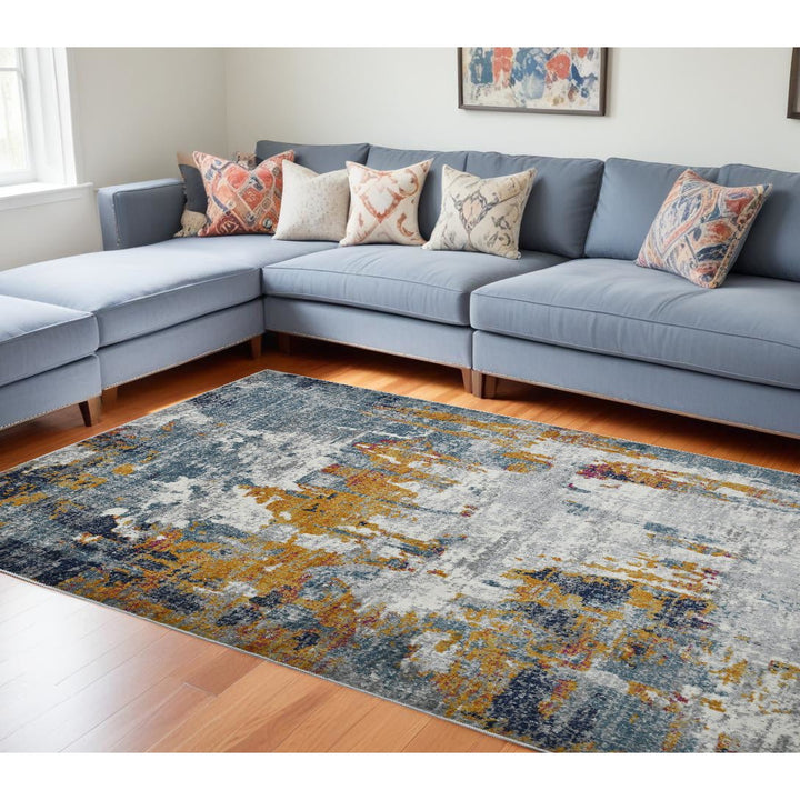 8 x 11 Blue and Orange Abstract Power Loom Area Rug Image 4