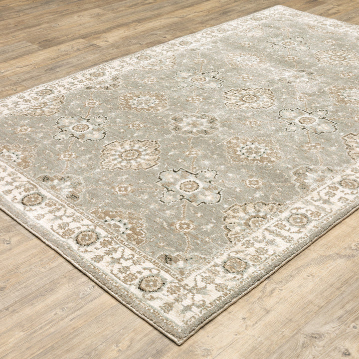 8 x 11 Gray and Ivory Oriental Power Loom Area Rug Image 3