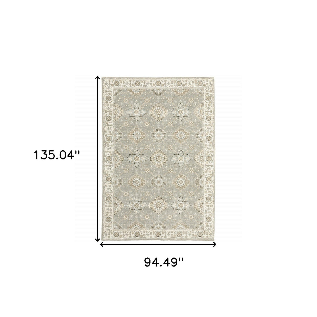 8 x 11 Gray and Ivory Oriental Power Loom Area Rug Image 5