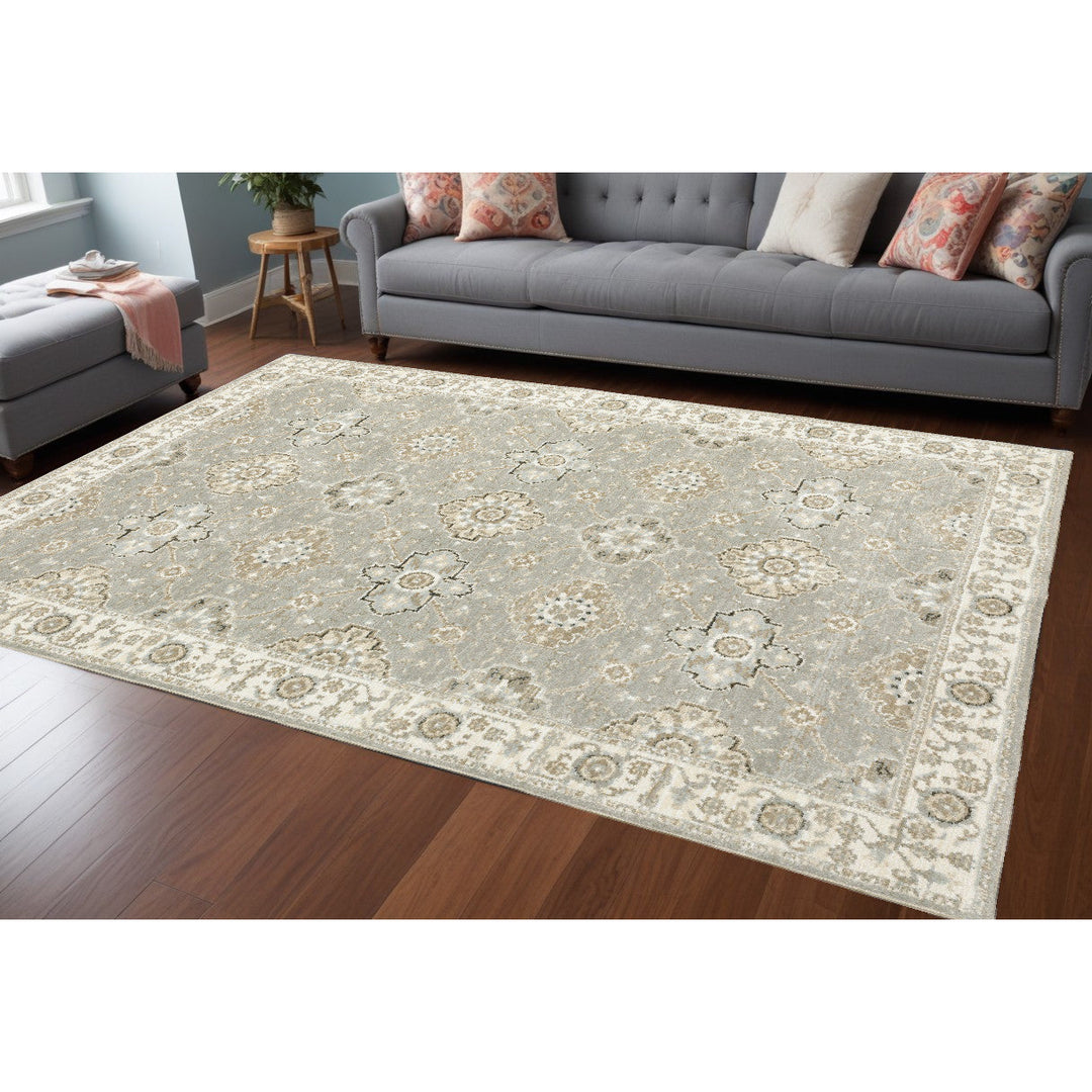 8 x 11 Gray and Ivory Oriental Power Loom Area Rug Image 6