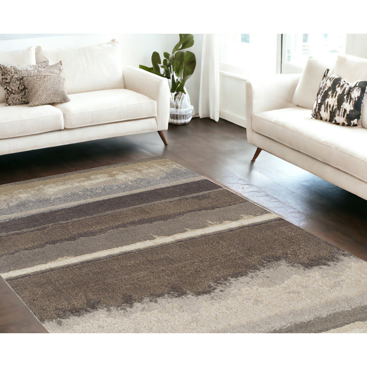 8 x 11 Brown and Ivory Abstract Area Rug Image 11