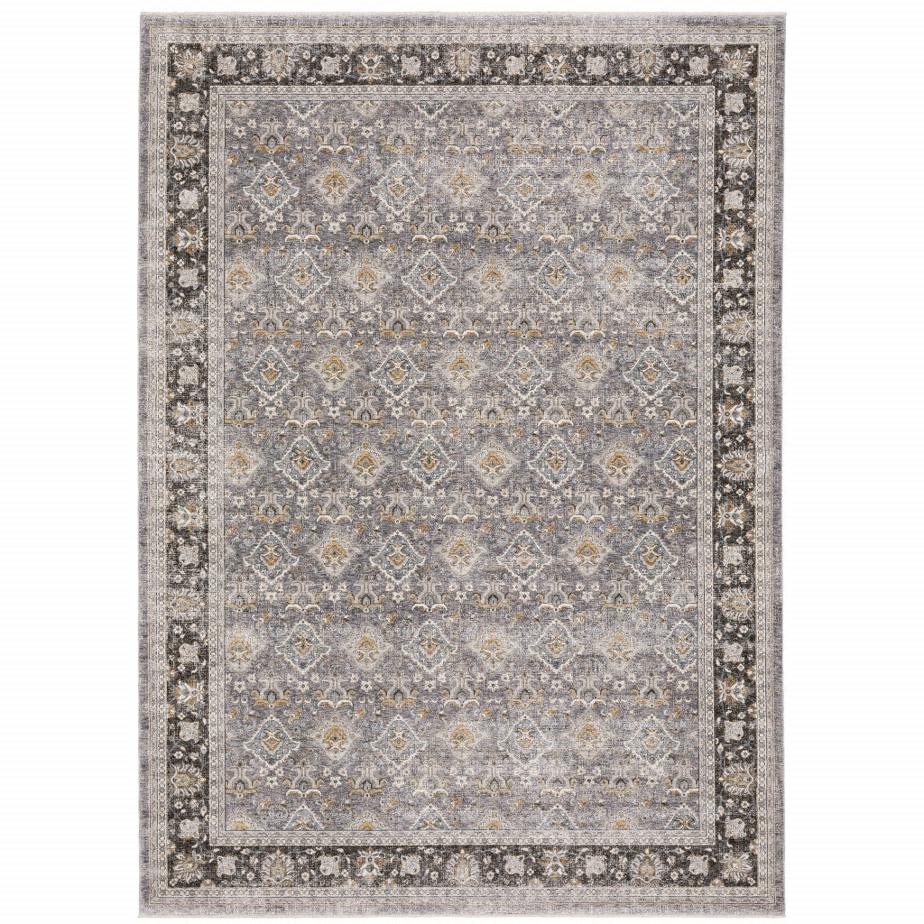 8 X 11 Grey And Blue Oriental Power Loom Stain Resistant Area Rug With Fringe Image 1