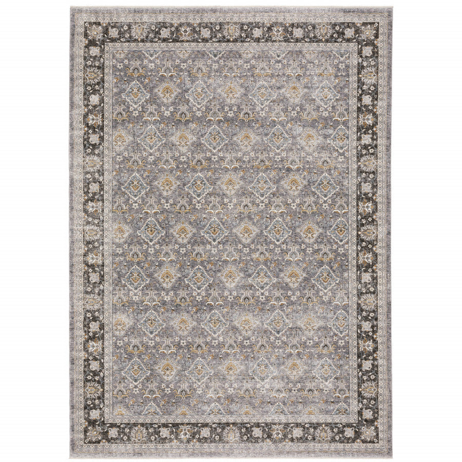 8 X 11 Grey And Blue Oriental Power Loom Stain Resistant Area Rug With Fringe Image 1