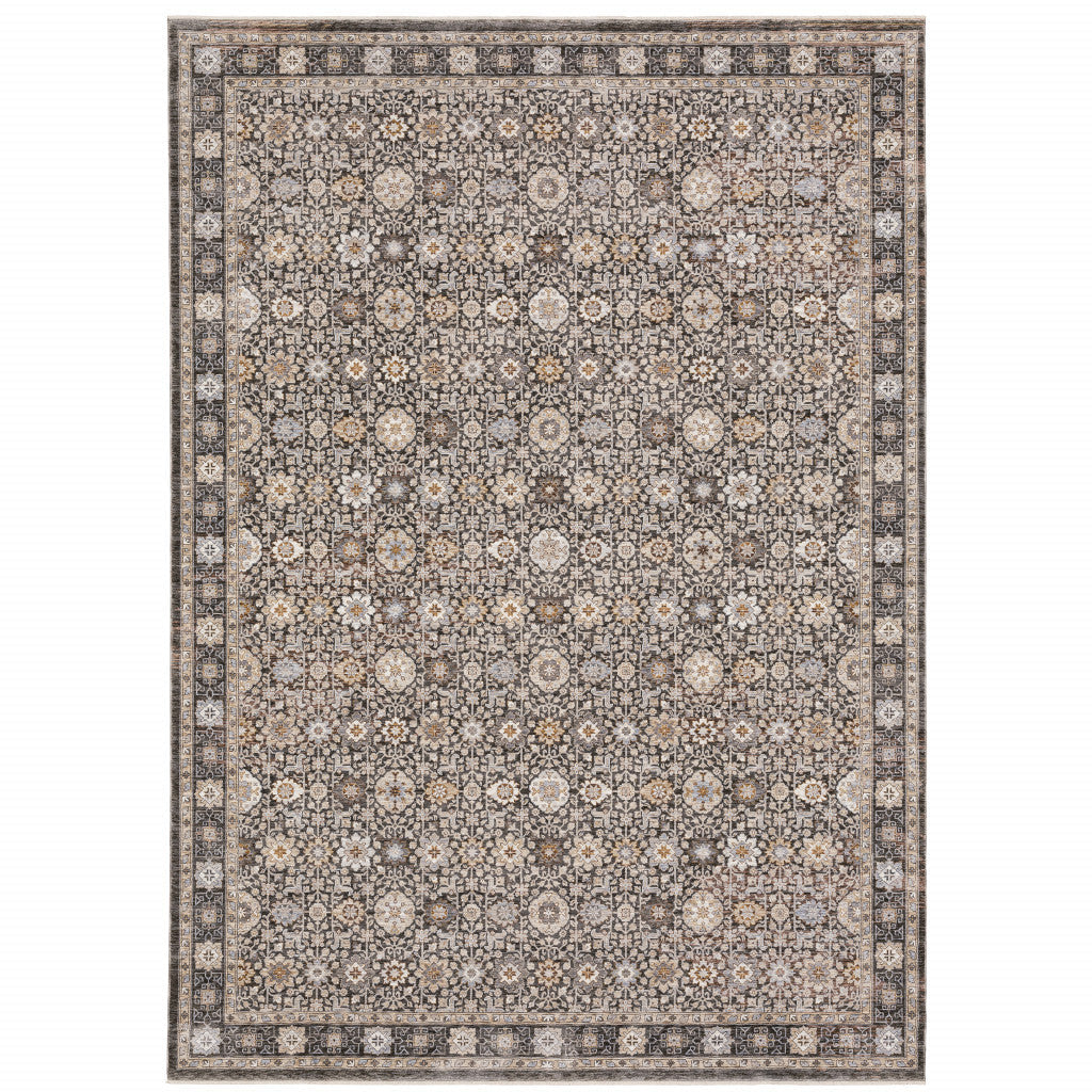 8 X 11 Grey And Ivory Oriental Power Loom Stain Resistant Area Rug With Fringe Image 1