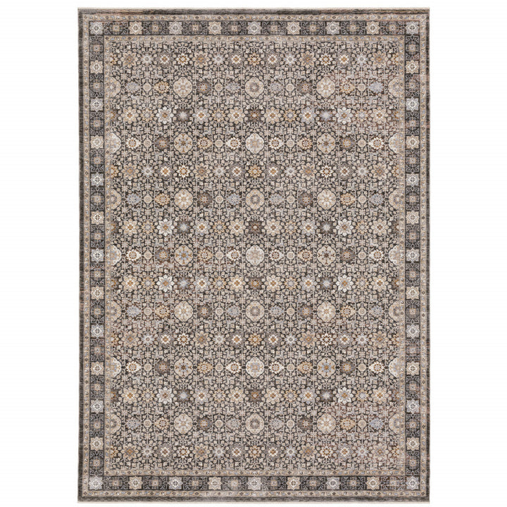 8 X 11 Grey And Ivory Oriental Power Loom Stain Resistant Area Rug With Fringe Image 1