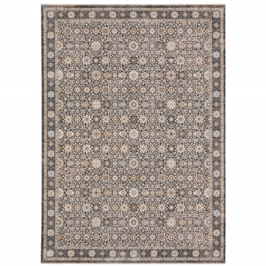 8 X 11 Grey And Ivory Oriental Power Loom Stain Resistant Area Rug With Fringe Image 1