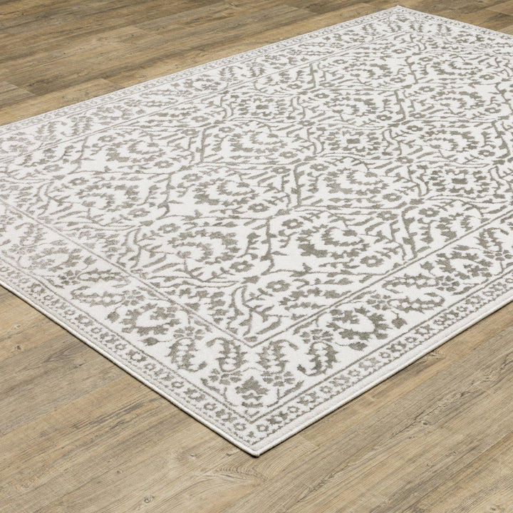 8 X 11 Grey And White Floral Power Loom Stain Resistant Area Rug Image 3