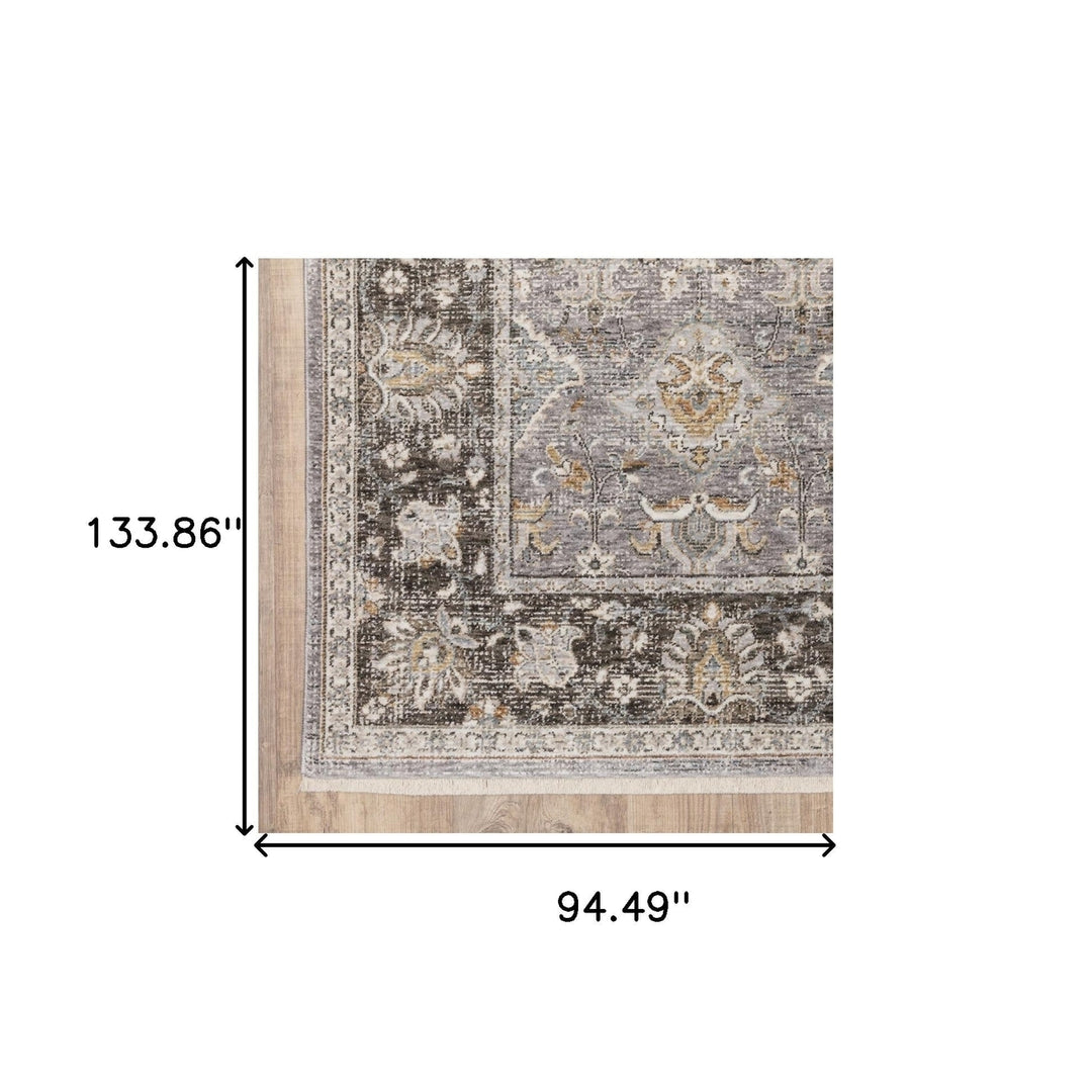 8 X 11 Grey And Blue Oriental Power Loom Stain Resistant Area Rug With Fringe Image 11