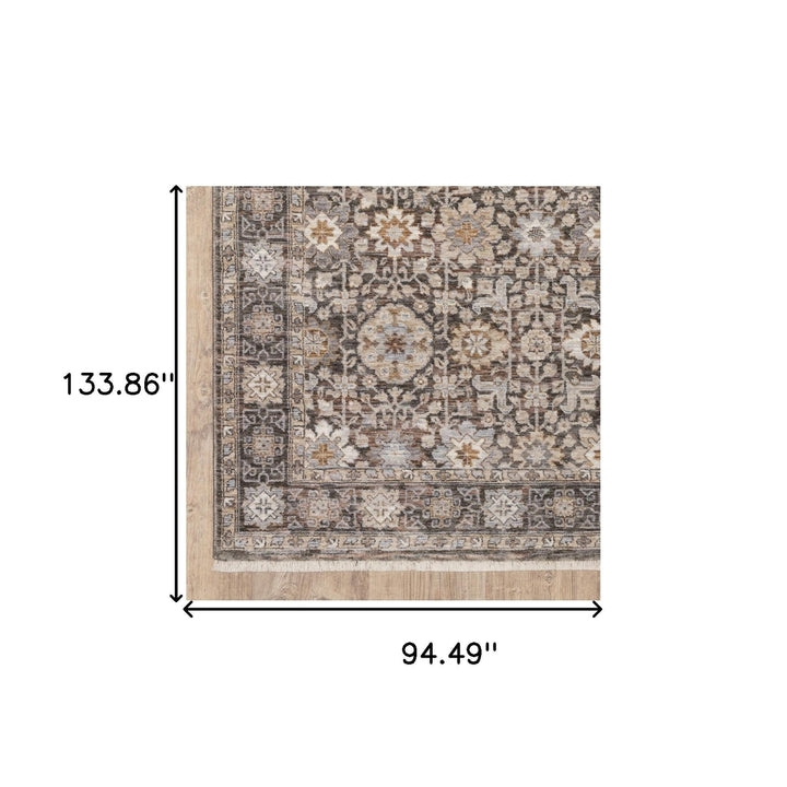 8 X 11 Grey And Ivory Oriental Power Loom Stain Resistant Area Rug With Fringe Image 11