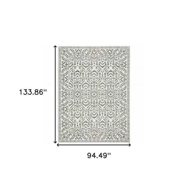 8 X 11 Grey And White Floral Power Loom Stain Resistant Area Rug Image 11