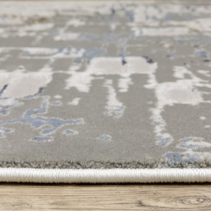 8 X 11 Grey Blue Brown Ivory And Deep Blue Abstract Power Loom Stain Resistant Area Rug Image 3