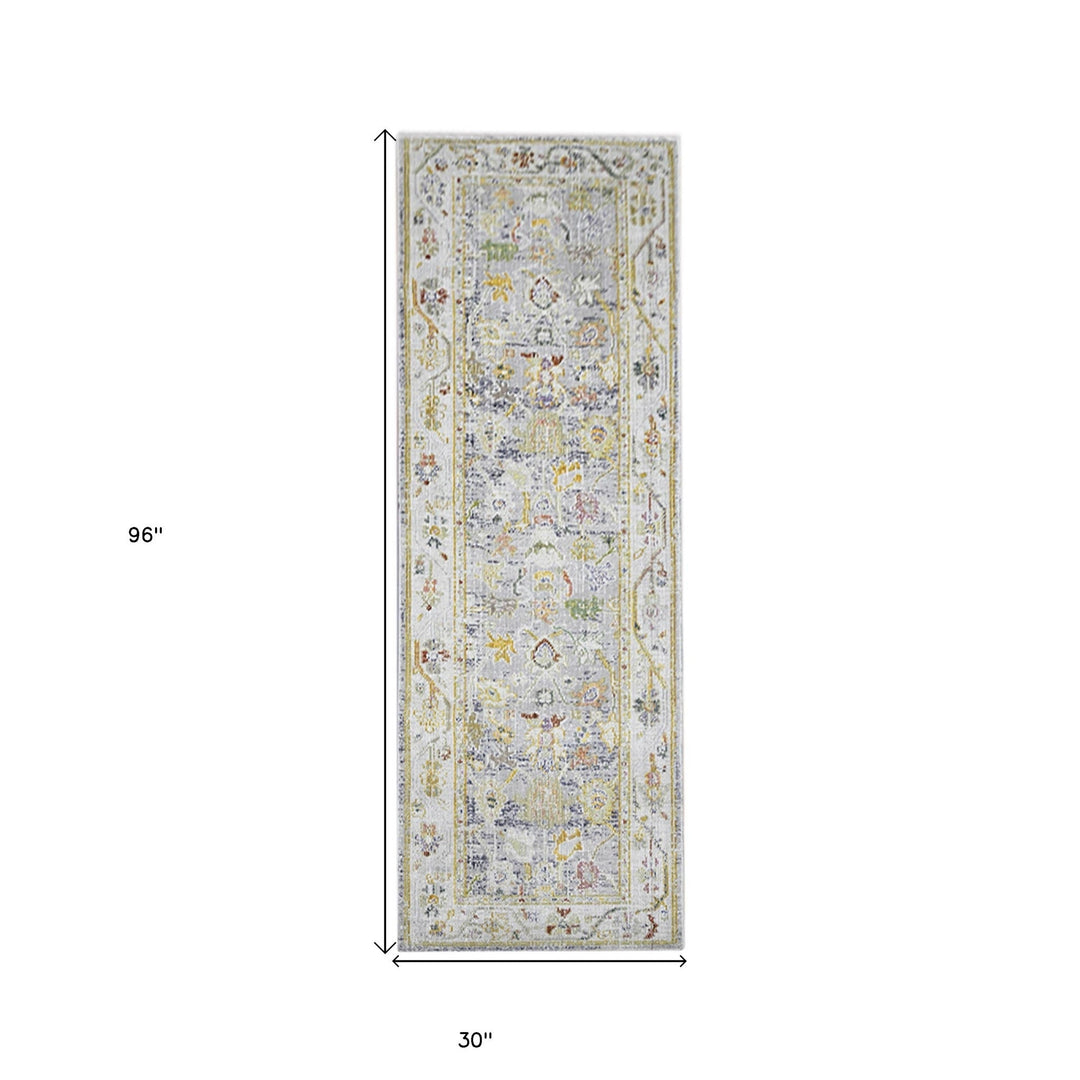 9 X 13 Blue Floral Power Loom Area Rug Image 3