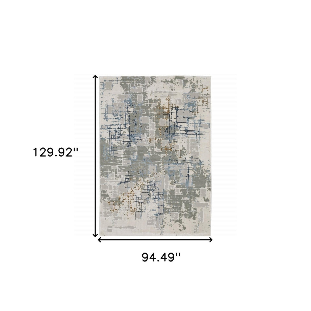 8 X 11 Grey Blue Brown Ivory And Deep Blue Abstract Power Loom Stain Resistant Area Rug Image 9