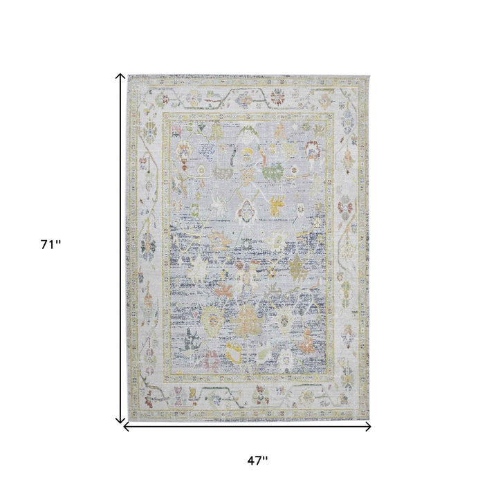 9 X 13 Blue Floral Power Loom Area Rug Image 4