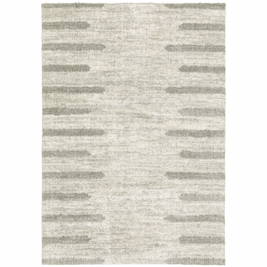 8 X 11 Ivory And Grey Geometric Shag Power Loom Stain Resistant Area Rug Image 1