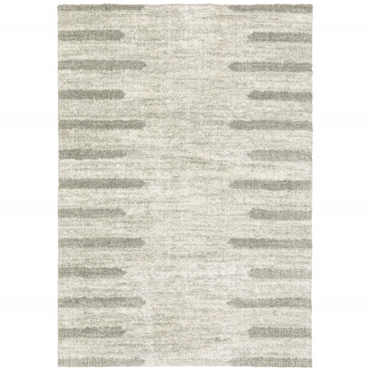 8 X 11 Ivory And Grey Geometric Shag Power Loom Stain Resistant Area Rug Image 1