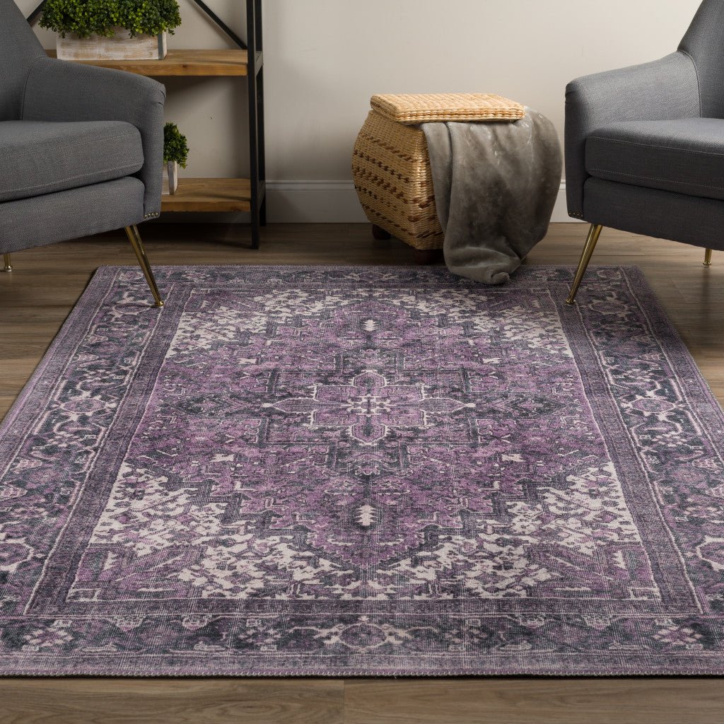 8 X 10 Purple Oriental Distressed Non Skid Area Rug Image 2