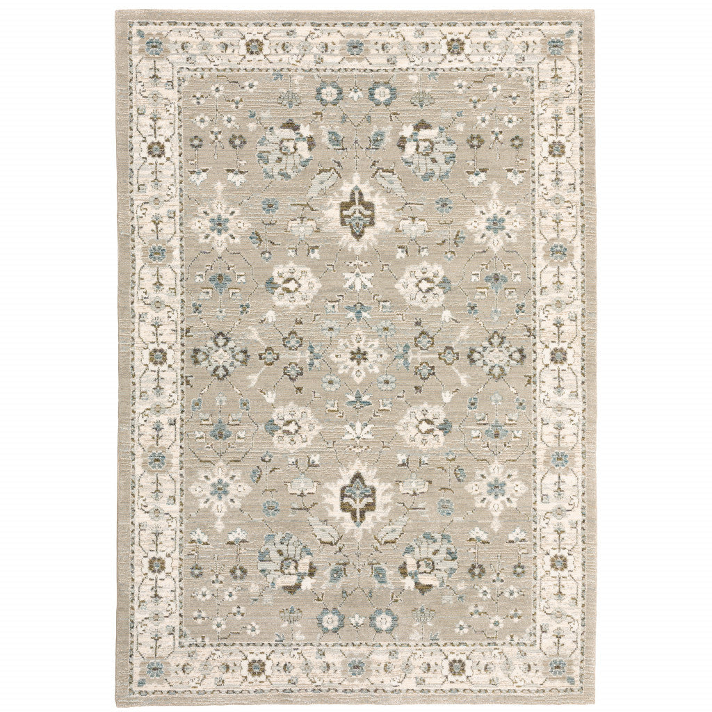 8 x 11 Beige and Ivory Oriental Power Loom Area Rug Image 1