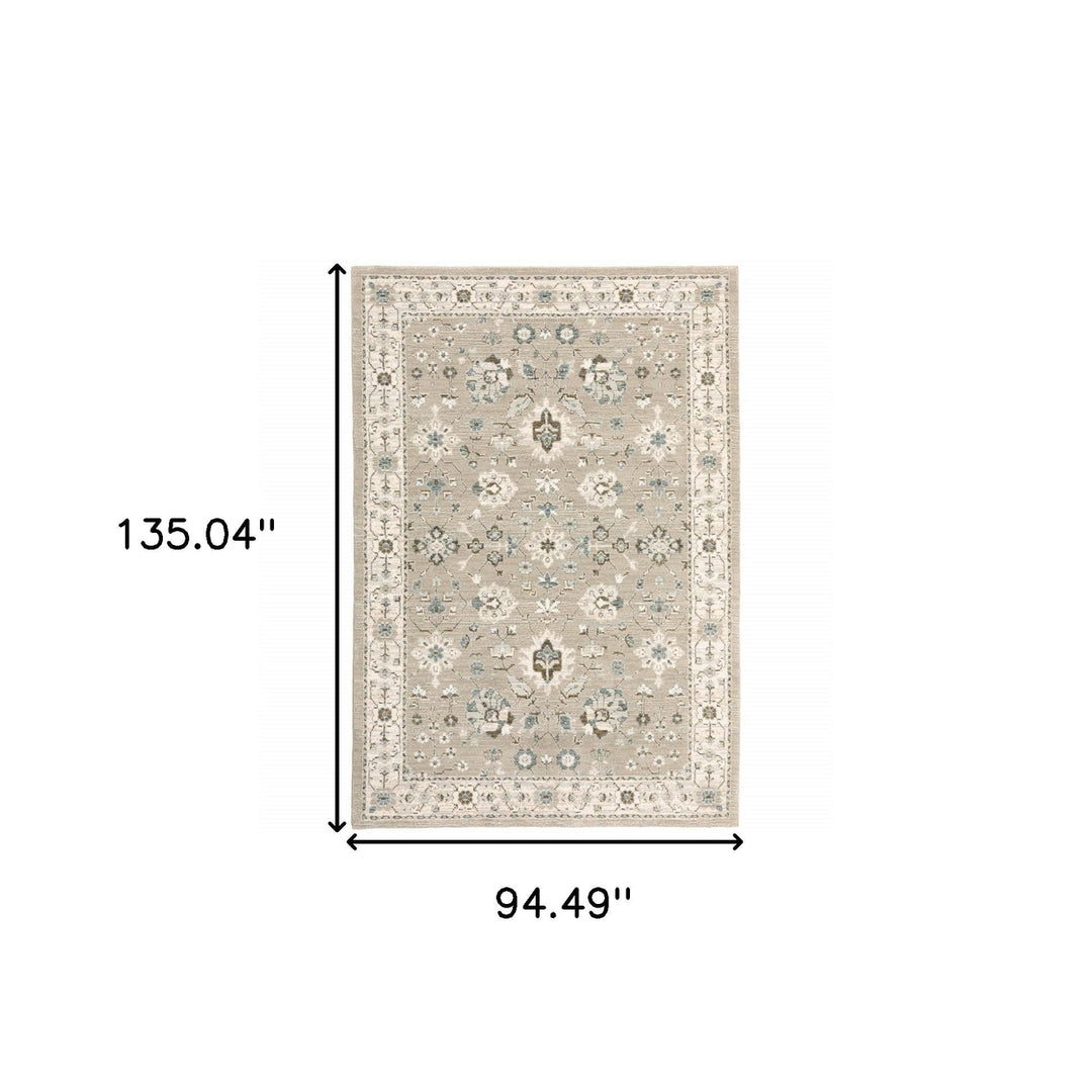 8 x 11 Beige and Ivory Oriental Power Loom Area Rug Image 6