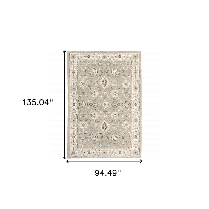 8 x 11 Beige and Ivory Oriental Power Loom Area Rug Image 6