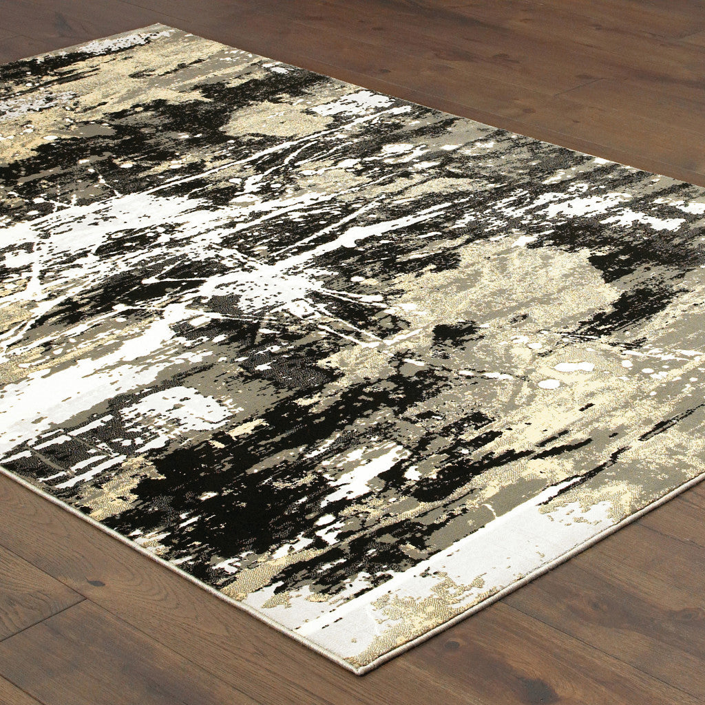 8 X 11 Black Gold Grey And Ivory Abstract Power Loom Stain Resistant Area Rug Image 4