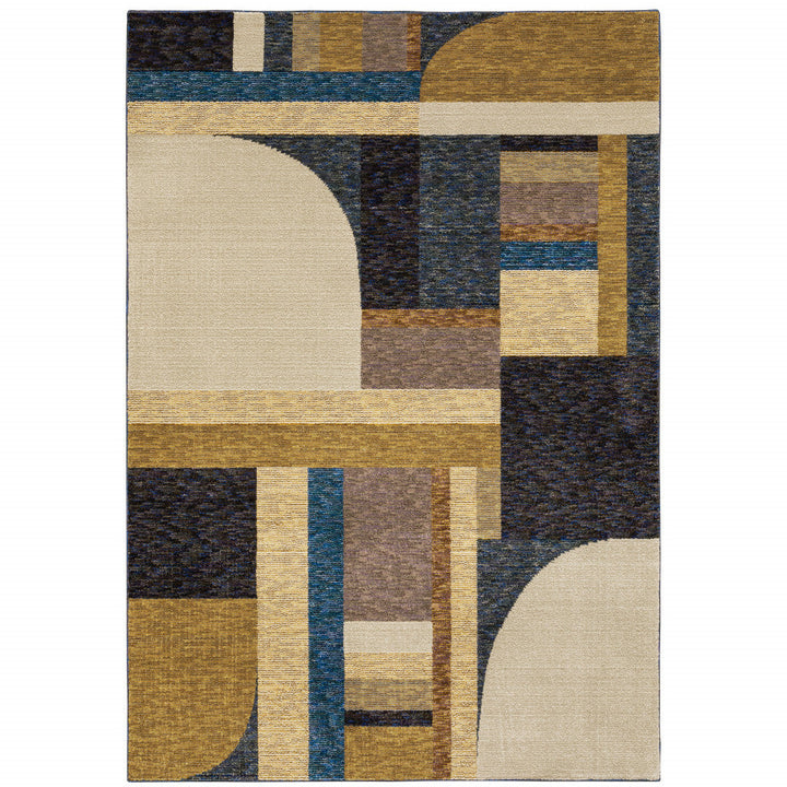 8 x 11 Blue and Beige Geometric Power Loom Area Rug Image 1