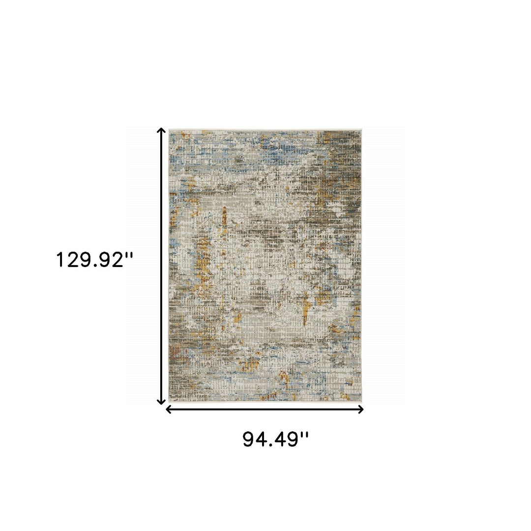 8 X 11 Beige Grey Brown Gold Red And Blue Abstract Power Loom Stain Resistant Area Rug With Fringe Image 10