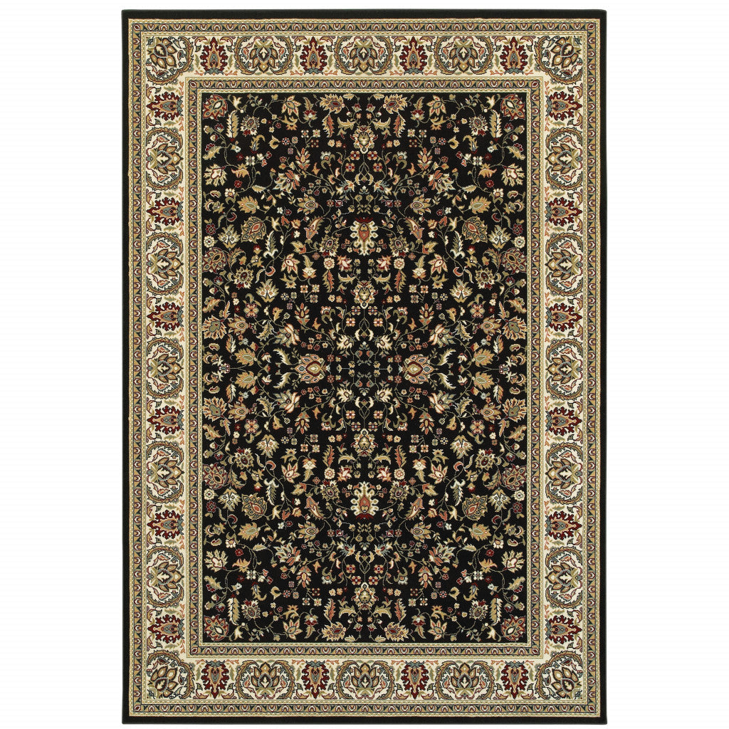 8 X 11 Black And Ivory Oriental Power Loom Stain Resistant Area Rug Image 1