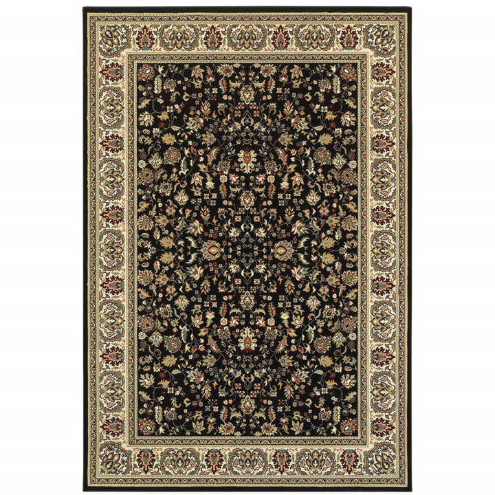 8 X 11 Black And Ivory Oriental Power Loom Stain Resistant Area Rug Image 1