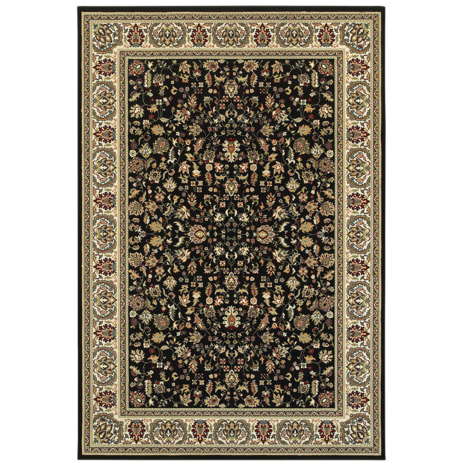 8 X 11 Black And Ivory Oriental Power Loom Stain Resistant Area Rug Image 1