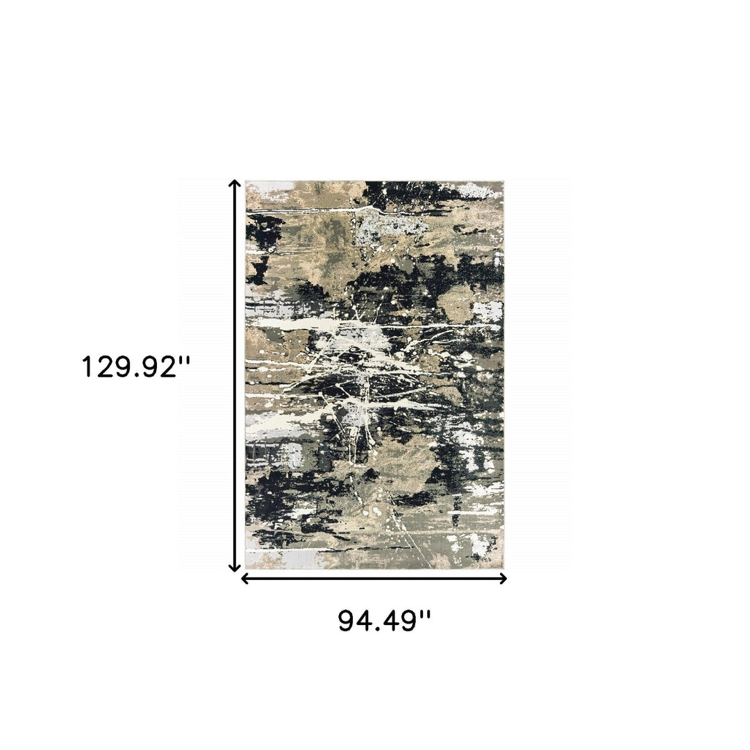 8 X 11 Black Gold Grey And Ivory Abstract Power Loom Stain Resistant Area Rug Image 9